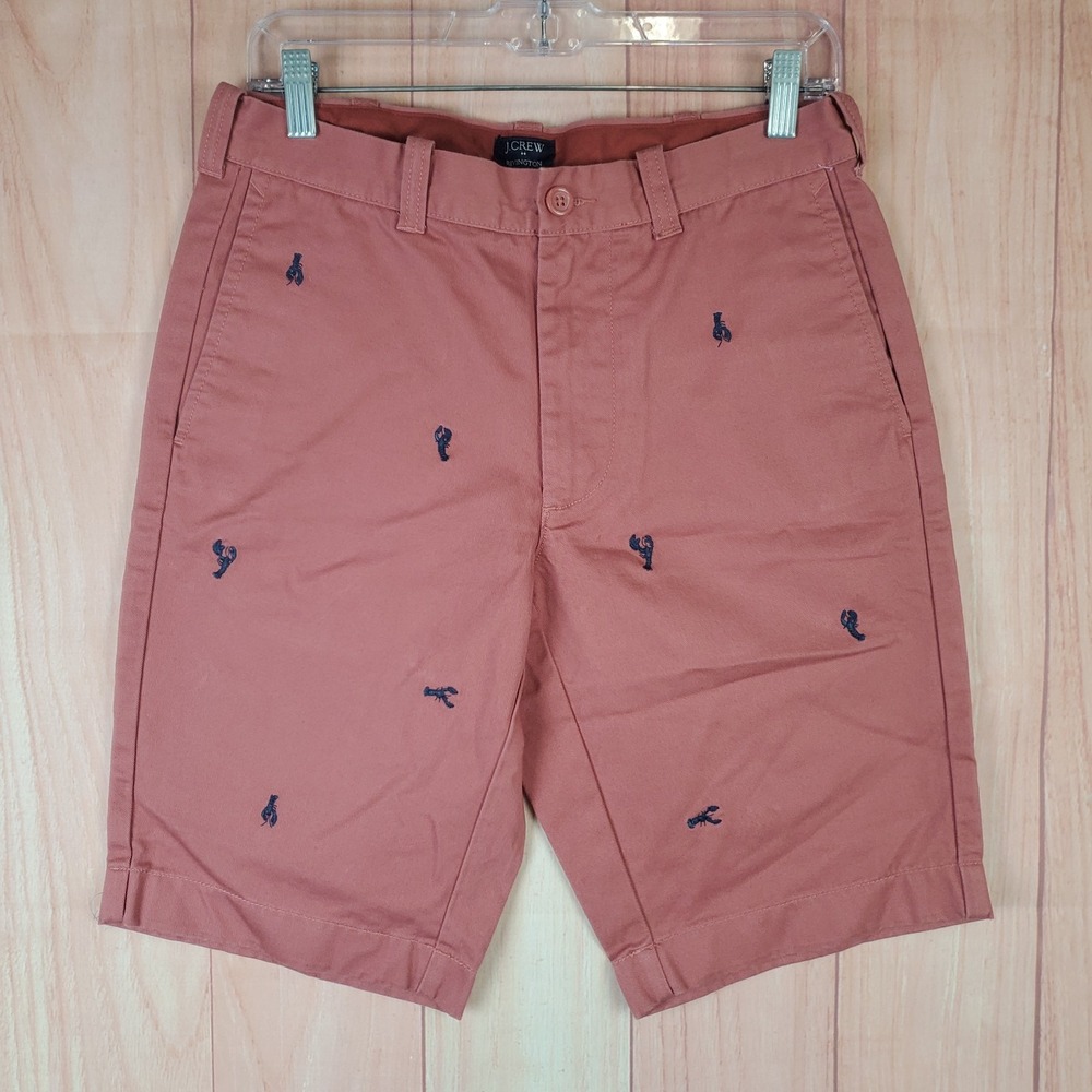 J. Crew Broken-In Rivington Shorts Mens 30 Red Cotton Embroidered Flat Front